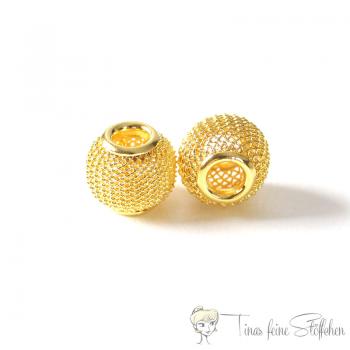 2 pieces total cute metal grids Hoodie beads gold, Ø ca. 12mm - pull through ca. 5mm