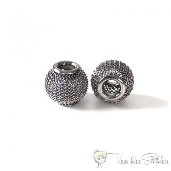 2 pieces total cute metal grids Hoodie beads gunmetal, Ø ca. 12mm - pull through ca. 5mm