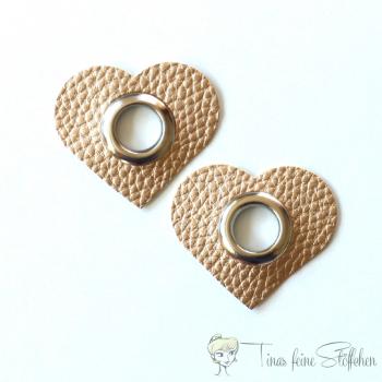 2 pieces gold imitation leather heart eyelet patches - 12mm silver eyelet