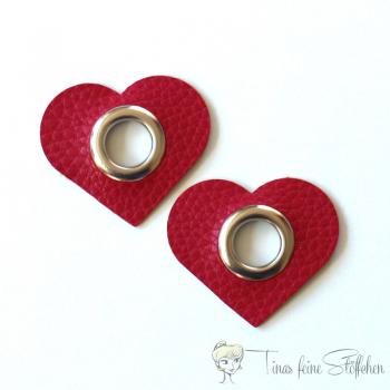 2 pieces red imitation leather heart eyelet patches - 12mm silver eyelet