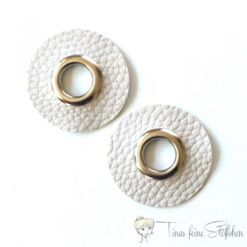 2 pieces round natural imitation leather eyelets patches - 12mm silver eyelet