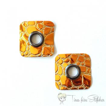 2 pieces square shining gold imitation leather eyelets patches - 8mm gunmetal eyelet