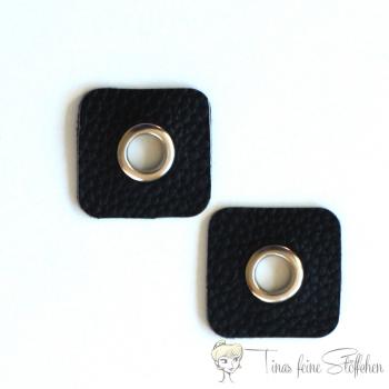 2 pieces square black imitation leather eyelets patches - 8mm silver eyelet