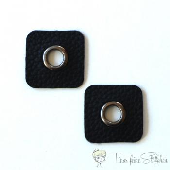 2 pieces square black imitation leather eyelets patches - 8mm gunmetal eyelet