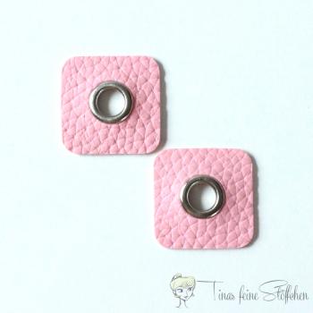 2 Stück quadratische rosa Kunstleder Ösen Patches - 8mm silber Öse