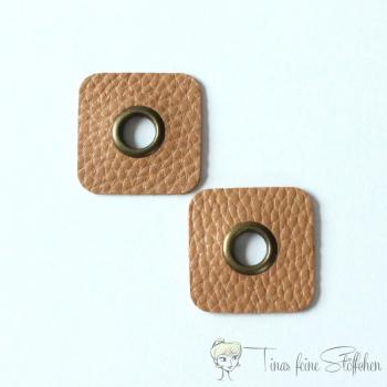 2 pieces of square brown leatherette eyelets patches - 8mm bronze eyelet