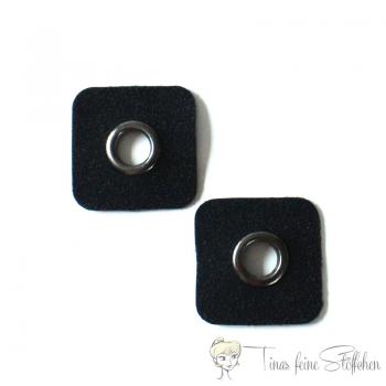 2 Stück quadratische schwarze Kunstrauleder Ösen Patches - 8mm gunmetal Öse