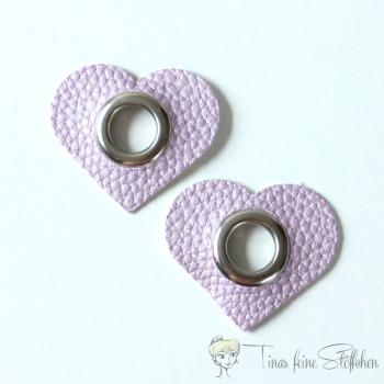 2 pieces lilac metallic imitation leather heart eyelet patches - 12mm silver eyelet