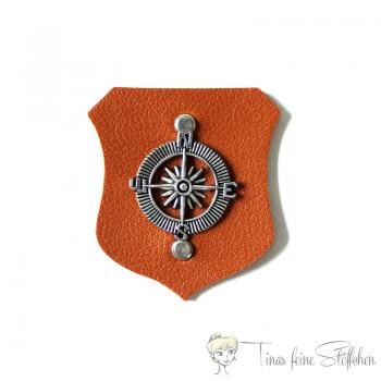 Imitation leather patch brown with antique-silver compass rose