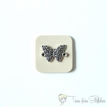 Imitation leather patch light beige with antique-silver butterfly