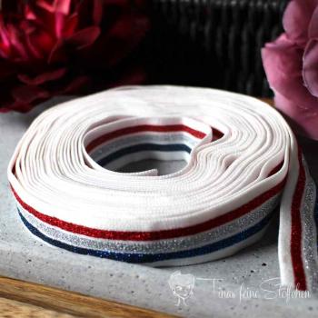 Elastic band white / metallic red, blue and silver - 2,2 cm