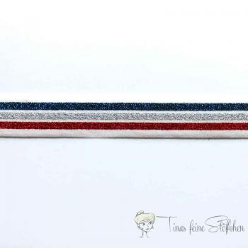 Elastisches Gummiband weiß, metallic blau, rot und silber - 2,2cm Breite