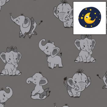 0.5 Meter Summer Sweat/French Terry Color Change UV Grey Fabric with Cute Elephants