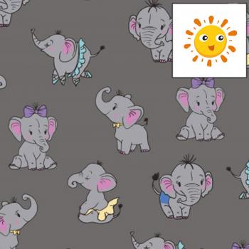 0.5 Meter Summer Sweat/French Terry Color Change UV Grey Fabric with Cute Elephants