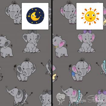 0.5 Meter Summer Sweat/French Terry Color Change UV Grey Fabric with Cute Elephants