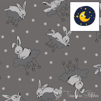 0,5 meter Alpen Fleece Colour change-UV fabric grey with cute bunnies