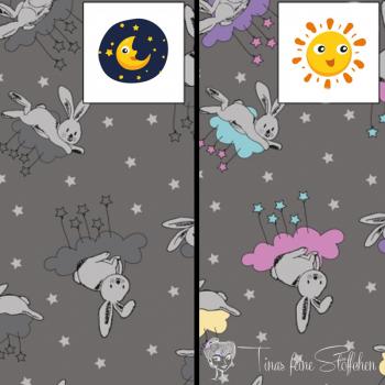 0,5 meter Alpen Fleece Colour change-UV fabric grey with cute bunnies