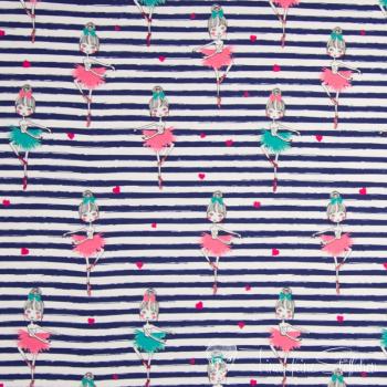 0,5 meter cotton jersey white-navy striped - Ballerina with little heart