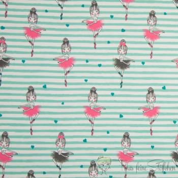 0,5 meter cotton jersey white-mint striped - Ballerina with little heart