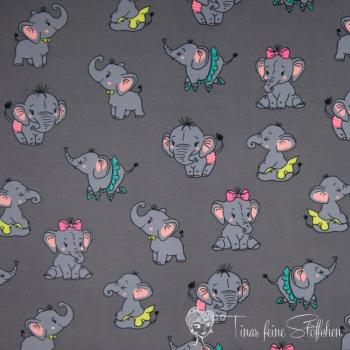 0,5 meter cotton jersey dark grey with sweet elephants