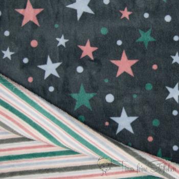 0,5 Meter Jaquard Fleece Double Face dark grey with stars and stripes