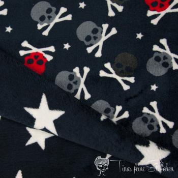 0,5 Meter Jaquard Fleece Double Face black with skulls and stars