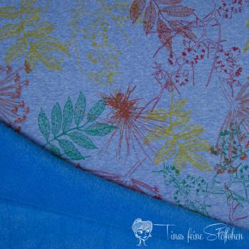 0,5 Meter Alps Fleece blue melange with leaves