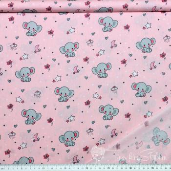 0,5 meter cotton pink with sweet elephants