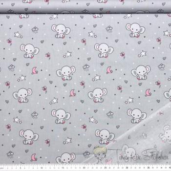 0,5 meter cotton grey with sweet elephants