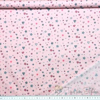 0,5 meter cotton pink with hearts and stars