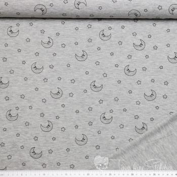 0,5 meter cotton jersey Glow in the Dark - grey mottled with moon and stars