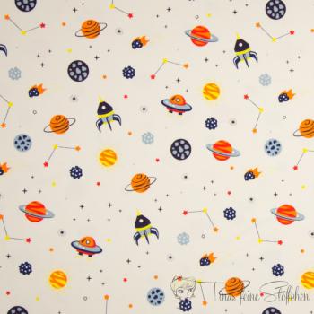 0,5 meter cotton jersey offwhite with star, planets and rockets