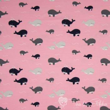 0,5 meter cotton jersey pink with sweet whales