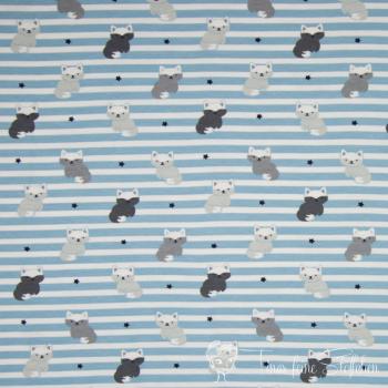 0,5 meter cotton jersey blue white striped with foxes