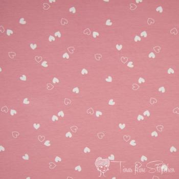 0,5 meter cotton jersey dusty pink with white hearts