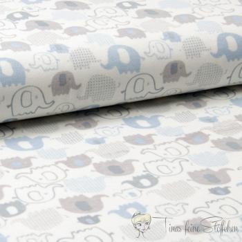 0,5 meter cotton jersey Interlock offwhite with blue elephants