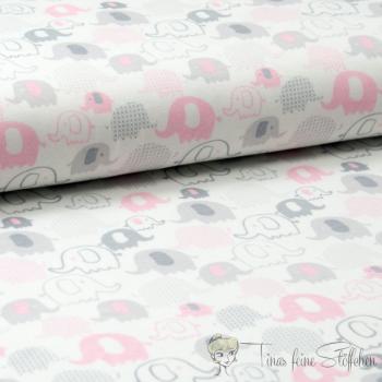 0,5 meter cotton jersey Interlock offwhite with pink elephants