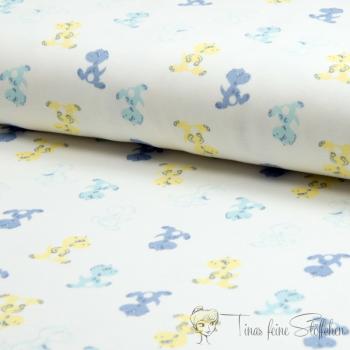 0,5 meter cotton jersey Interlock white with blue and yellow dragons