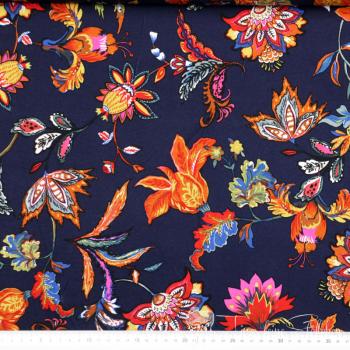 0,5 meter viscose jersey blue with floral pattern