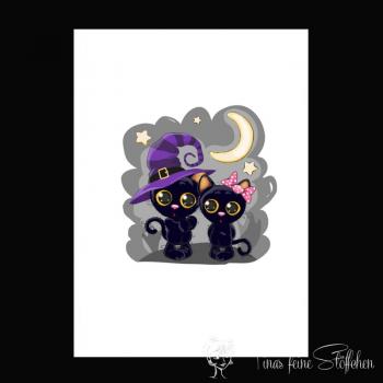 1 piece French Terry Halloween Panel black cats