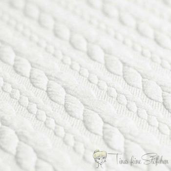 0,5 Meter Jacquard Strickstoff mit Zopfmuster offwhite