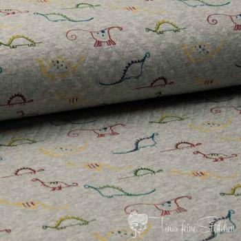 0,5 meter quilted jersey light grey with Dinos