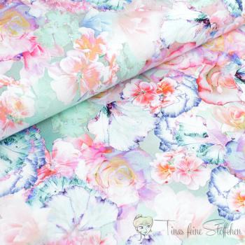 0,5 meter cotton jersey digital print with colorful flowers