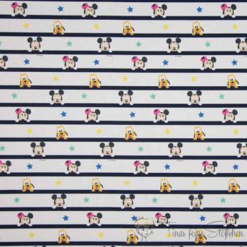 0,5 Meter Baumwoll Poplin weiß - Disney®  Kollektion mit Mickey und Minnie Maus und Pluto mit Streifen