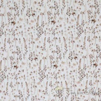 0,5 meter cotton jersey white with dried flowers in light brown