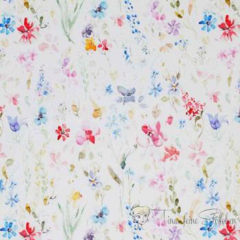 0,5 meter cotton jersey white with colourful meadow flowers