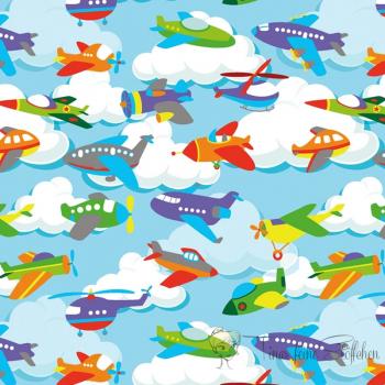 0,5 meter cotton jersey baby blue with planes