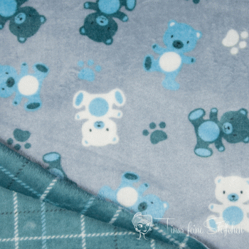 0,5 Meter Jacquard Fleece Double Face light blue with bear and check