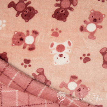 0,5 Meter Jacquard Fleece Double Face pink with bear and check