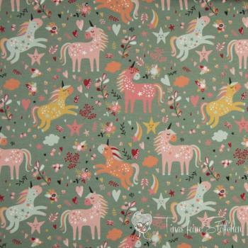 0.5 meter cotton jersey Dusty Mint Unicorns